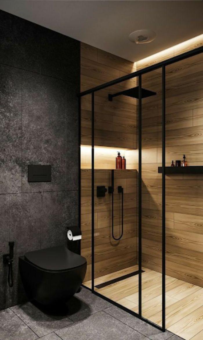 Phòng tắm kính đứng có lót sàn gỗ